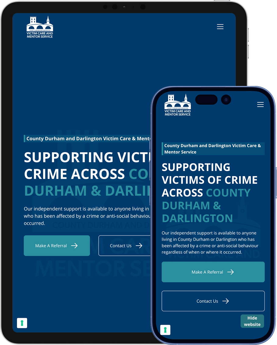 Victim Care and Mentor Service website on iPad and iPhone