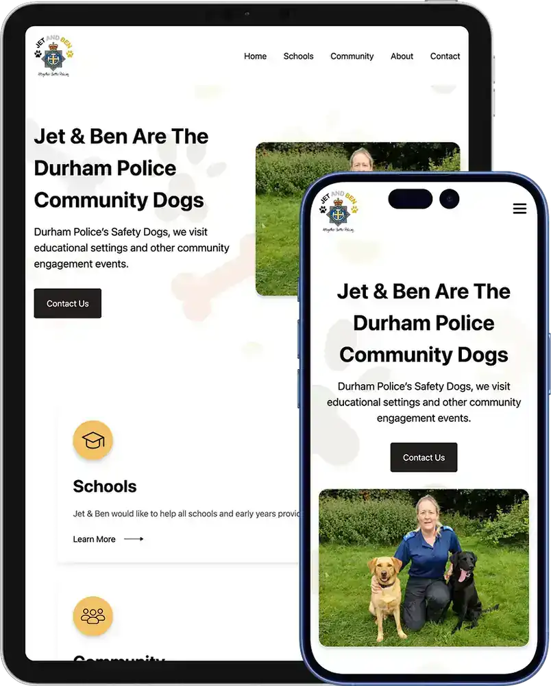 Jet and Ben Schools website on iPad and iPhone