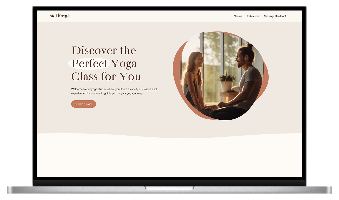Flowga Yoga Studios website on a MacBook