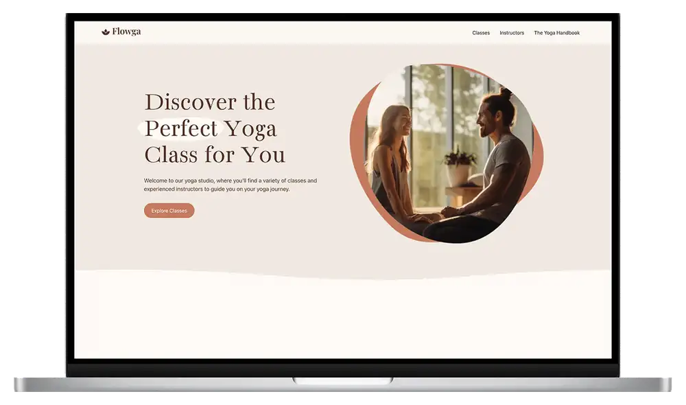 Flowga Yoga Studios website on a MacBook